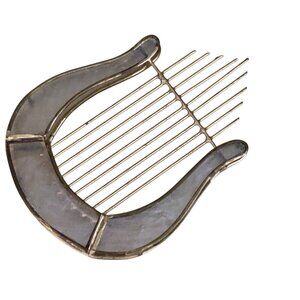 Vintage Capiz Shell & Brass Gold Lyre Harp Christmas Ornament Musical Theme 3.5"